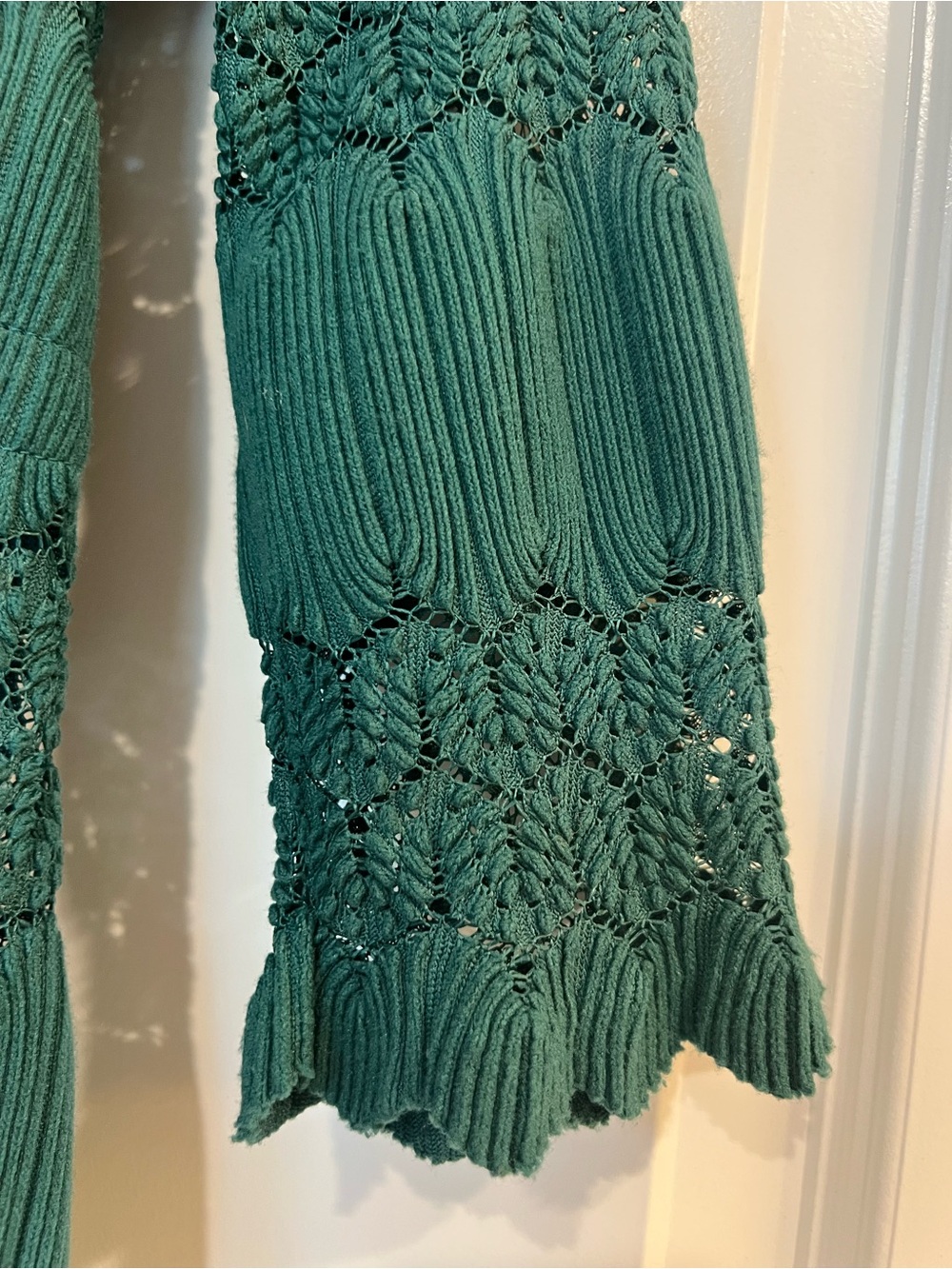 FP Fire Island Green Crochet Lace 3/4 Sleeve Blouse XS Drawstring Waist Boho - Picture 5 of 7